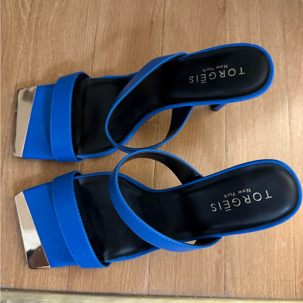 Blue Block Heel Sandals with Chunky Straps
